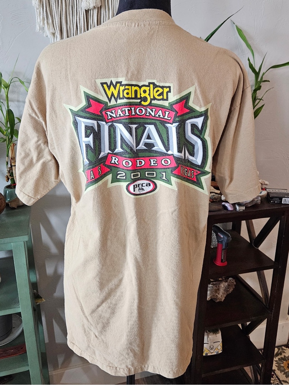 Vintage Gildan Wrangler NFT Tan Short-Sleeve Graphic Logo Tee - Picture 2 of 6